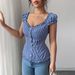 Women's Clothing Elegant Button Striped Short Sleeved Shirt Tops Women's Clothing_ecoleips.com