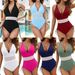 Women's Deep V-Neck Halter One-Piece Swimsuit – Sexy Monokini With Built-in Bra (S-XL, Solid Colors For Beach & Pool)_ecoleips.com