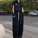 Women's Clothing Casual Sports Suit Women's Summer Polo Collar Short Sleeved Short Top Wide Leg Trousers Two Piece Suit_ecoleips.com