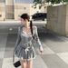 Lace Patchwork Gray Short T-Shirt Hooded Sweatshirt Hot Girl Women Autumn A-Line Skirt Casual Two-Piece Set_ecoleips.com