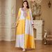 Women's Elegant Long Robe Dress Color Block Embroidered Fashionable Loose Fit European And American Style_ecoleips.com