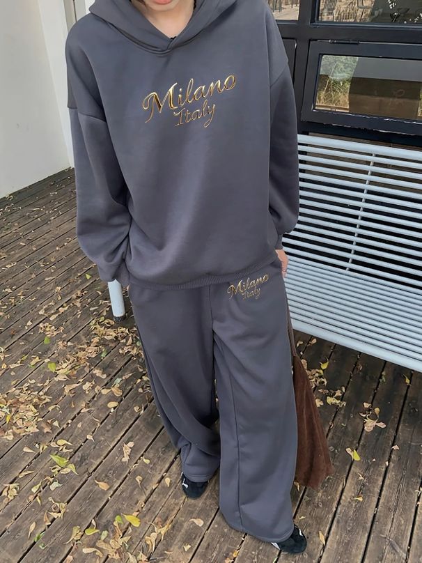 Women's Letter Print Hoodie Set, Long Sleeve Pullover Sweatshirt And Elastic Waist Pants_ecoleips.com