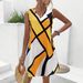 Women's Elegant V Neck Sleeveless Dress Summer Geometric Print Fashionable Clothing Maxi Mini Dress_ecoleips.com