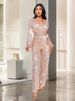 K Deep V Fashion Leisure Overalls Long Sleeves With Belt Sequin Overalls Women's Clothing_ecoleips.com