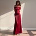 Women's Clothing Bodycon Slit Maxi Dress – Sexy Off-Shoulder Party Dress With High Slit & Figure-Hugging Fit (S-XL)_ecoleips.com