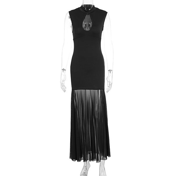 Women’s Hollow Out Solid Color Patchwork Slim Fit Long Dress Elegant Temperament Womenswear Dress_ecoleips.com