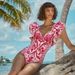 New Women's Ruffled Ethnic Print One Piece Swimsuit American Style Hot Selling Item Swimwear_ecoleips.com