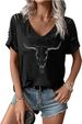 Womens Cut Out V Neck T-Shirts Boho Floral Graphic Tee Summer Cold Shoulder Tops Cute Wildflower Short Sleeve Blouse_ecoleips.com