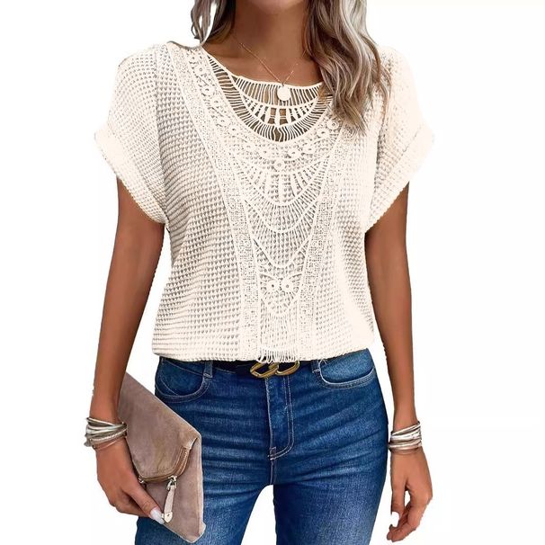 2026 European And American Spring Summer New Style Independent Station Lace Patchwork Short Sleeve T-Shirt In_ecoleips.com