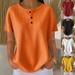 Spot Goods Women's Round Neck Waffle Knit Pullover Top Solid Color Summer Fashion Short Sleeve_ecoleips.com