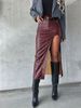 "Vintage-Inspired Faux Leather Pencil Skirt – High-Waisted Side Slit Skirt For Women (S-XXL, Black/Brown/Red, Polyester Blend, Retro Chic)"_ecoleips.com
