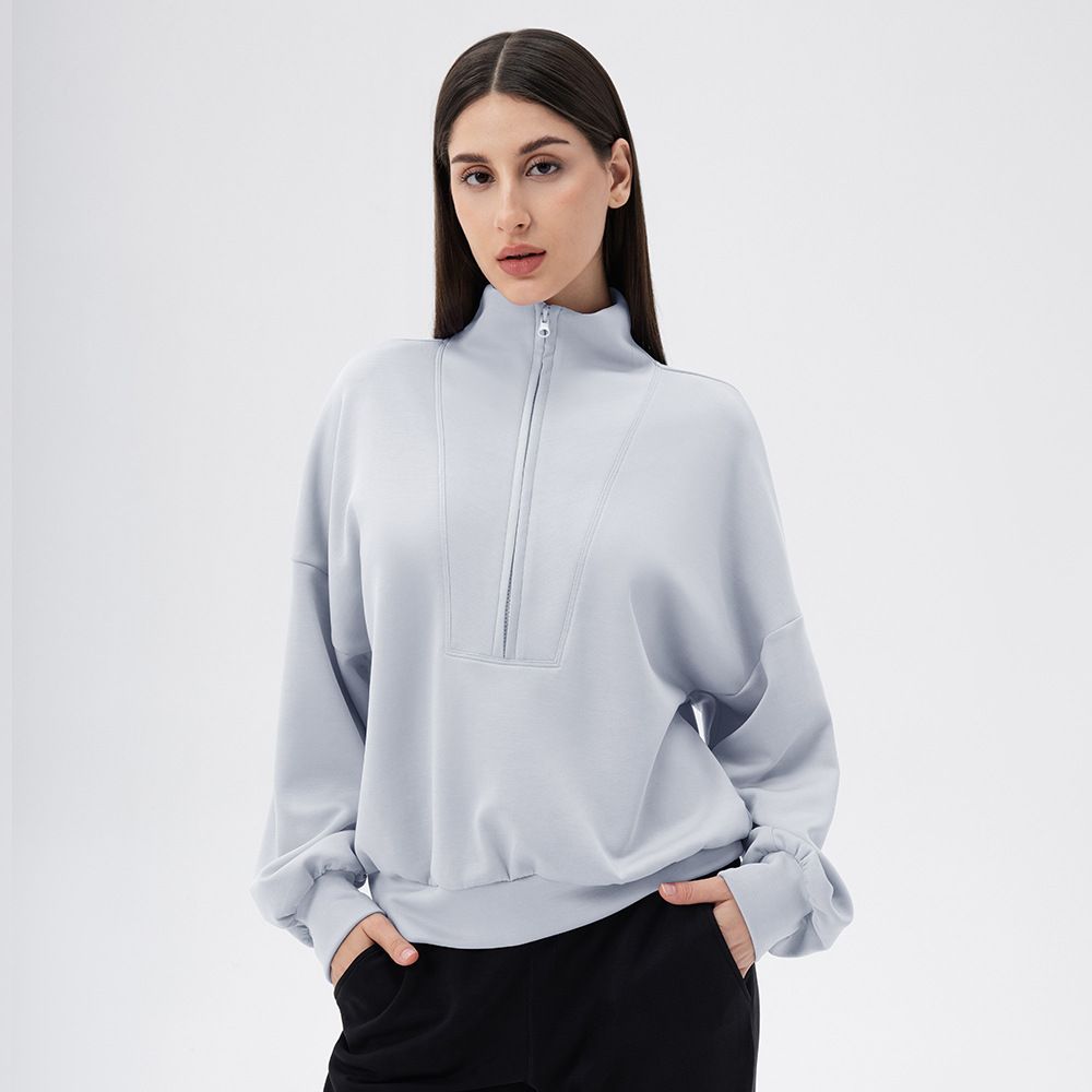Women's Clothing Yoga Wear Sports Sweater Women's Modal Air Layer Loose Stand Collar Running Fitness Casual Tops_ecoleips.com