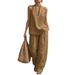Women's Sleeveless Lounge Set – Oversized Vest & Wide-Leg Pants – Breathable Polyester (S-5xl, 8 Colors)_ecoleips.com