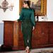 Women's high-waisted long-sleeved temperament sexy V-neck back slit long skirt sequined evening dress dress_ecoleips.com
