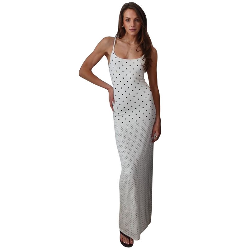 Women's Clothing Women's European American Style Long Dress Polka Dot Slim Fit Suspenders Sleeveless Hip Hugging Autumn_ecoleips.com