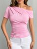 Pure Wind Oblique Shoulder Short-sleeved T-shirt Women's Summer Design Sense Slim-fit Off-shoulder Clothing Looks Thin_ecoleips.com