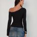 Women's Sexy One Shoulder Long Sleeved T-Shirt Rhinestones Rivets Pleated Slimming Trendy Top for Spring_ecoleips.com