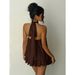 Women's Halter Neck Dress, Backless Tie-Front Chiffon Sheer Mini Skirt, Fashionable Sexy Y2K Vintage Cute Party Birthday Dress_ecoleips.com