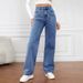 Women's Vintage Washed Denim Jeans, Straight Leg Casual Trousers For Retro Fashion Style, Classic Blue & Black_ecoleips.com