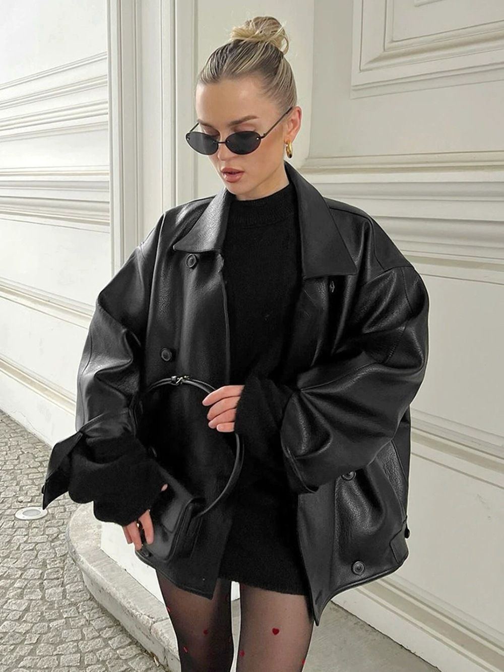 Women's Clothing Retro Brown Leather Jacket For Women Loose Fit Mid Length Style Fashion Women's Clothing Suit Collar_ecoleips.com