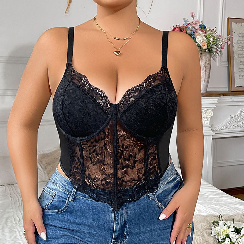 Plus Size Lace Underwire Bustier – Full Coverage Corset Bra For Women, Supportive & Elegant_ecoleips.com