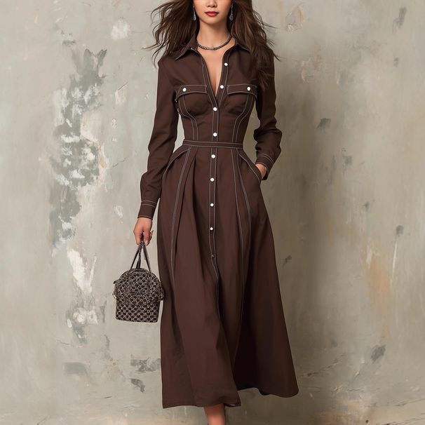 Vintage-Inspired A-Line Dress With Waist Seam Detailing – Long Sleeve Retro Dress For Women (S-XL)_ecoleips.com