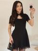 Tossy Black Lace Hollow Out Mini Dress Female Patchwork Short Sleeve Sexy High Waist Party Dress Women's Casual Printed Dress_ecoleips.com