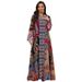 Elegant Ethnic Print V-Neck Long Sleeve Chiffon Maxi Dress – Flowy Boho Style For Women Breathable & Lightweight_ecoleips.com