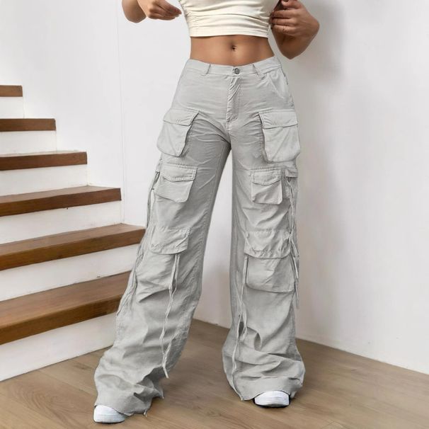 Women's Clothing Functional American Style Multi Pocket Trendy High Street Wide Leg Casual Pants_ecoleips.com