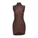 Women's Clothing Temperament Pure Desire Slim High Collar Solid Color Pleated Hip Dress_ecoleips.com