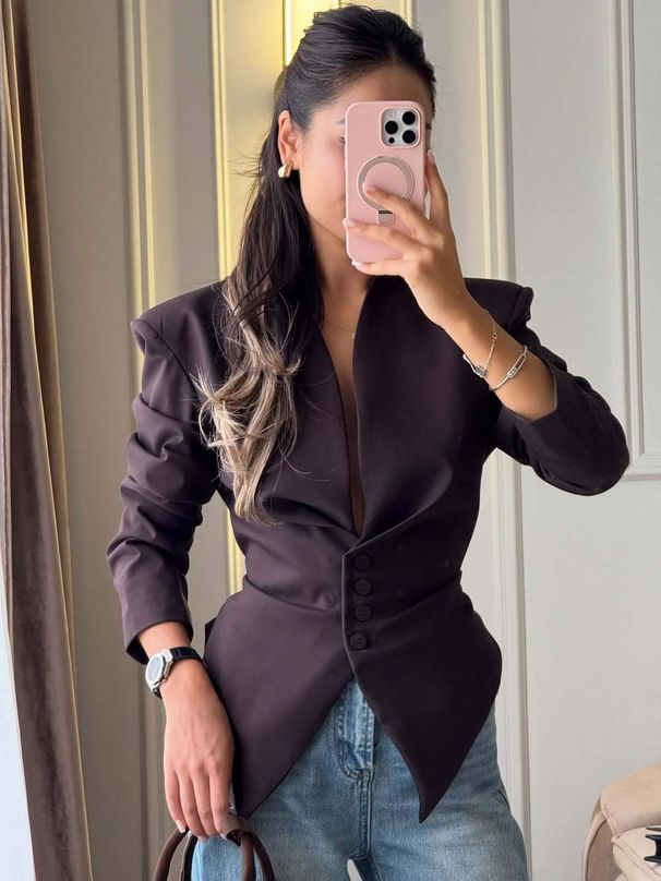 Women's Slim Fit Asymmetrical Blazer Long Sleeve Fashionable Elegant Top New Style Outerwear_ecoleips.com