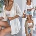 Real Shot Of 2025 Spring/summer European And American Solid Color Hollow-out Short-sleeve Knit Cardigan, Mid-length_ecoleips.com
