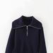 Fashion Versatile Navy Blue Lapel Zipper Knitted Sweater_ecoleips.com