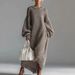 Women's Knitted Sweater Dress With Round Neck, Loose Fit, Lantern Sleeves, Long Length – Elegant & Versatile For Casual & Office Wear_ecoleips.com