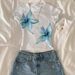 American-style New Summer Y2K Round-neck Pure Desire Floral Print Short-sleeve Sexy Hot Girl T-shirt_ecoleips.com