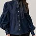K European And American Style Women's Fashion New Lace Up Bow Denim Shirt_ecoleips.com