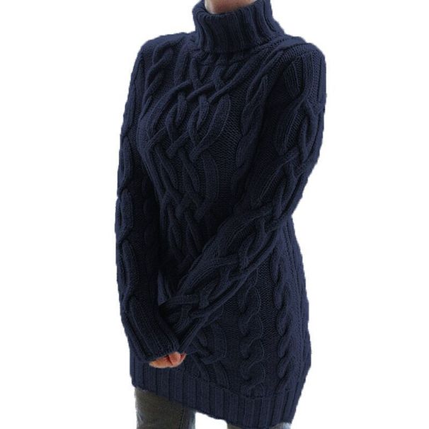 Chunky Knit Turtleneck Sweater Dress – Retro Cable Stitch Long Sleeve Pullover With Colorblock Detail, Plus Size Friendly Winter Wardrobe Staple_ecoleips.com