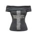 Summer New Retro American Cross Rhinestone Off-Shoulder Top for Women Slim Fit Short Sleeve Hot Girl Trendy Casual Top_ecoleips.com