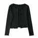 Round Neck Ruffled Long Sleeve Cardigan Short Jacket + Chest Pleated Strap Dress Two-Piece Set_ecoleips.com