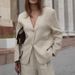 Women's Clothing New Fashion Solid Color Cotton And Linen Suit V Neck Loose Coat High Waist Wide Leg Pants Casual Two Piece Suit_ecoleips.com