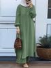 Verve Muslim Women's Clothing Two-Piece Spring Autumn New Sleeve Shirt And Long Pants Set_ecoleips.com