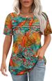 OFEEFAN Womens T Shirts Short Sleeve Tops Dressy Casual Blouses Spring Summer Outfits Flowy Pleated Front Scooped Neck_ecoleips.com