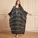 Loose Long Batwing Sleeve Tassel Embroidered Chiffon Dress Women's Muslim Fashion Robe_ecoleips.com