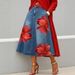 Women's Faux Denim Floral Print Skirt Fashion Everyday Wear_ecoleips.com