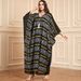 Loose Long Batwing Sleeve Tassel Embroidered Chiffon Dress Women's Muslim Fashion Robe_ecoleips.com