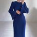 Elegant Midi Dress With Flared Sleeves & Pleated Detail, Women’S Long Sleeve Maxi Dress, Minimalist Aesthetic, Fall Fashion, Casual To Formal Wear_ecoleips.com