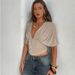 Summer Fashion Women's T-Shirt Style Slim Fit Deep V Neck Short Sleeve Waist Cinching Solid Color Top_ecoleips.com