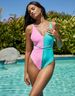 Aria Basics 2024 New Fashionable Color-Block Swimsuit Women's European And American Style Tie-Up Bikini Sexy One-Piece Swimwear 2212_ecoleips.com