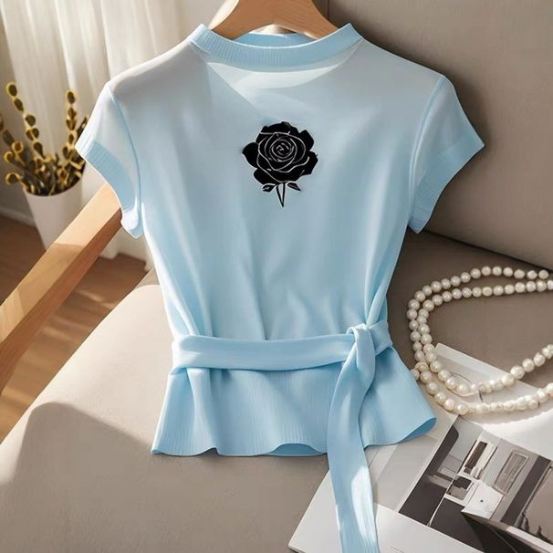 Women's Clothing Summer Unique Sweet Hot Girl Slim Ice Silk Knit Top Design Small Super Beautiful Short Sleeve Women_ecoleips.com