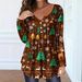 Plus Size Christmas Print V-Neck Long Sleeve Blouse For Women – Soft Polyester Blend, Comfortable & Stylish, Perfect For Holiday Season_ecoleips.com